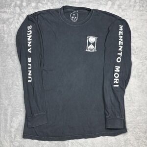 Unus Annus Memento Mori Shirt Men Medium Black Long Sleeve Faded Skull Hourglass